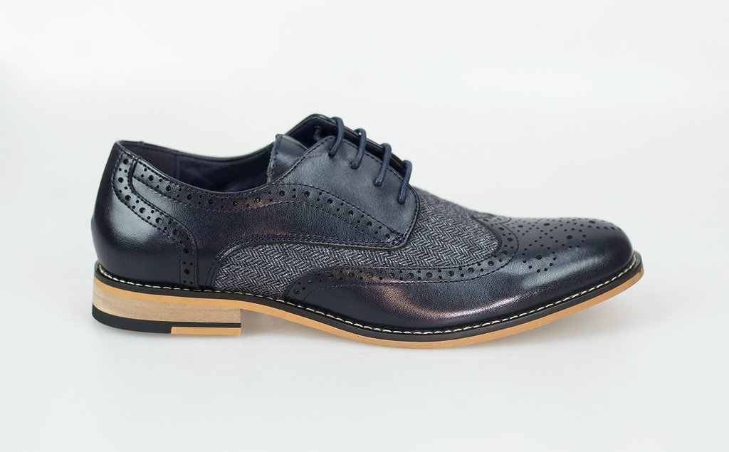 Cavani Horatio Navy Tweed Brogues Shoes | SuitsMe