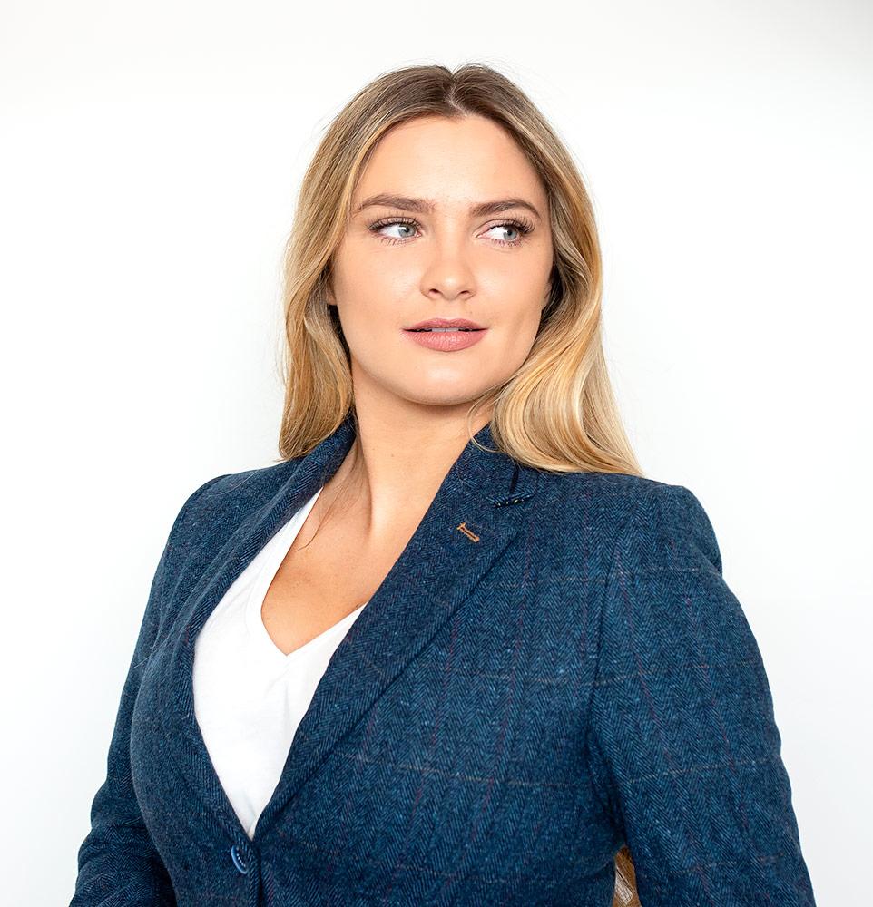 Women's Ladies Blue Tweed Check Blazer Smart Formal Jacket - Image 4