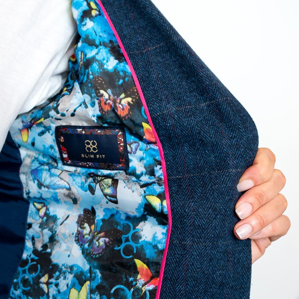 Women's Ladies Blue Tweed Check Blazer Smart Formal Jacket - Image 6