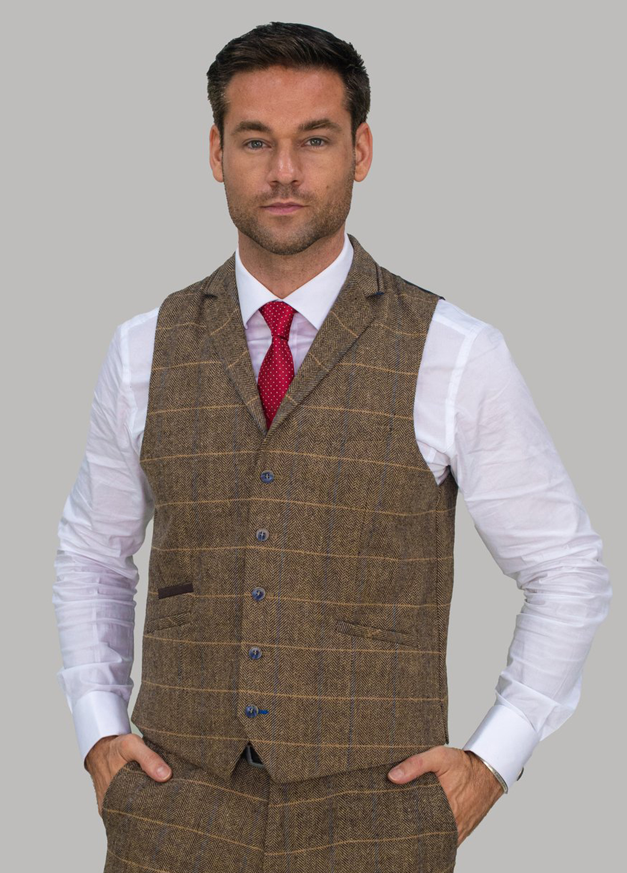 Cavani Albert Brown Check Tweed Waistcoat | SuitsMe
