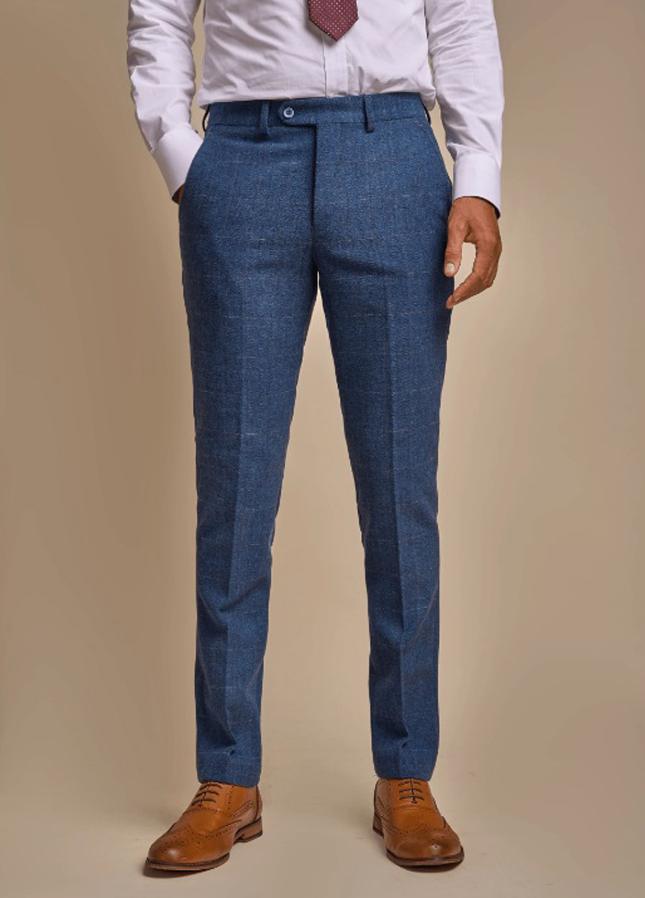 Cavani Carnegi Blue Check Tweed Wedding 3 Piece Suit Slim Fit - Image 6