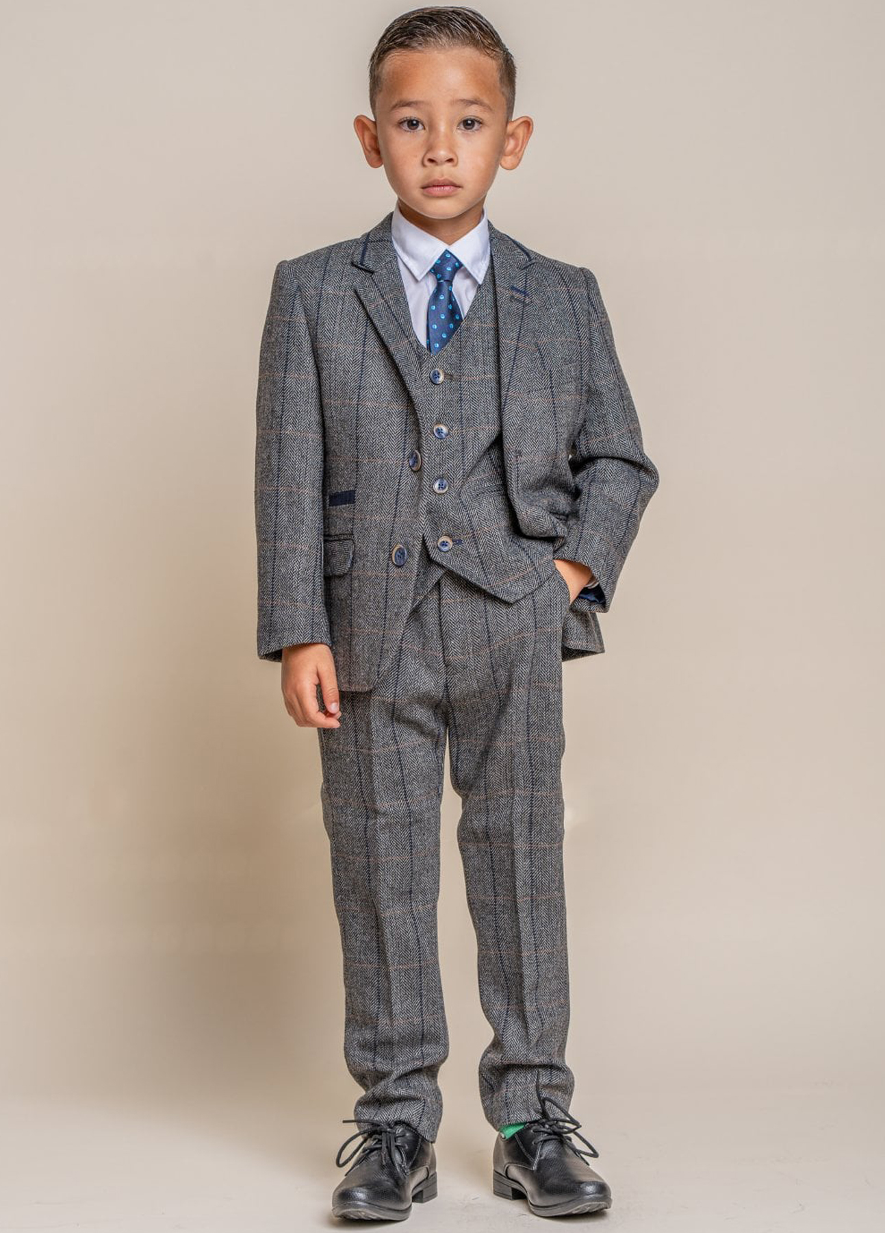 Cavani Boys Albert Grey Tweed 3 Piece Suit | SuitsMe