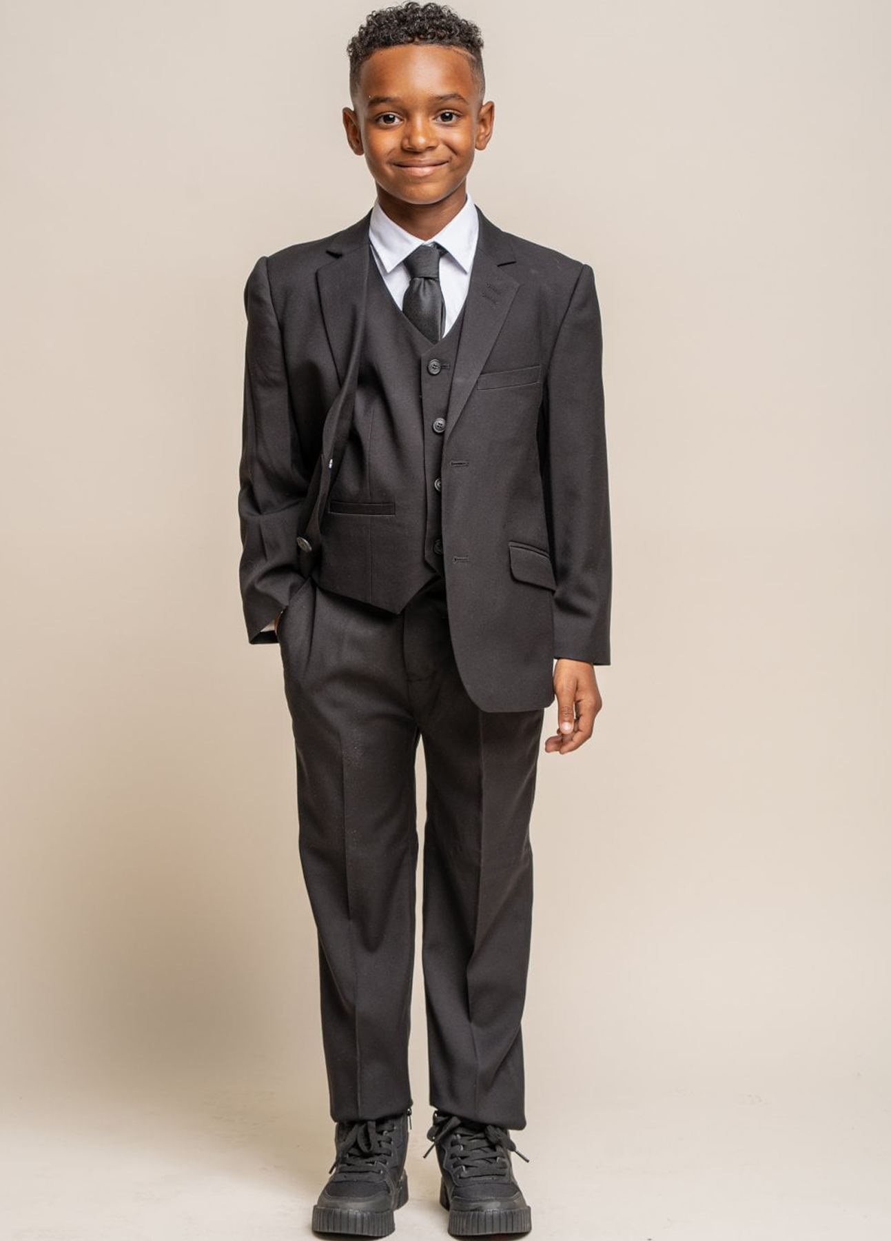 Cavani Boys Marco All Black 3 Piece Formal Suit | SuitsMe