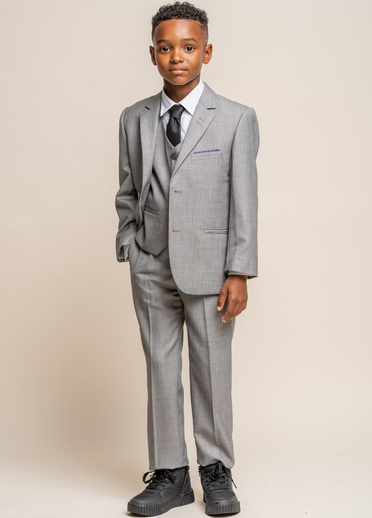 Boy's Designer Cavani Suit SET 3 Piece Reegan Grey Prom Wedding Party 