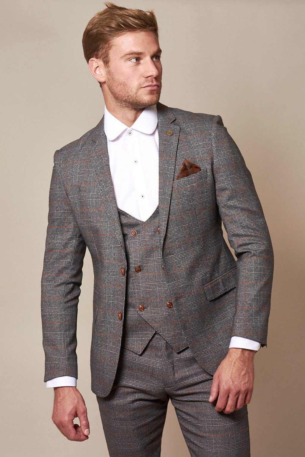 Marc Darcy Jenson Grey Check Wedding 3 Piece Suit Slim Fit | SuitsMe