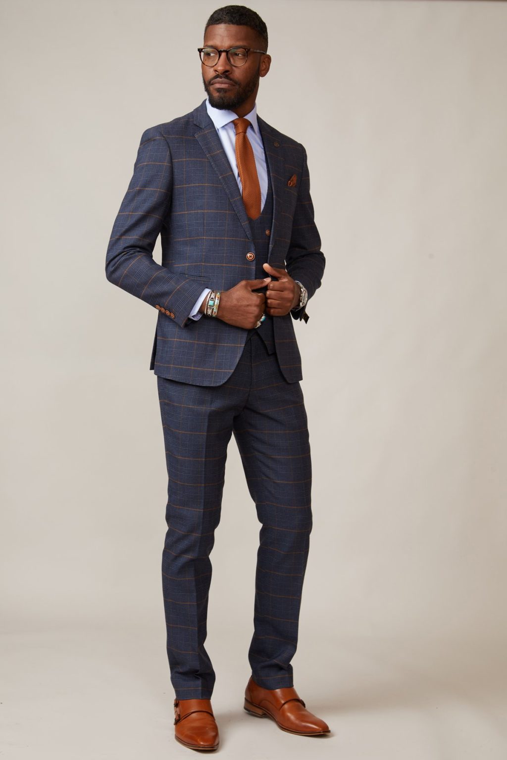Marc Darcy Jenson Marine Check 3 Piece Wedding Suit Slim Fit | SuitsMe