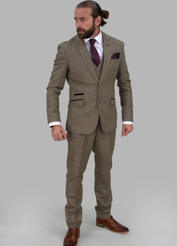 Cavani Gaston Sage Green Tweed 3 Piece Suit | SuitsMe