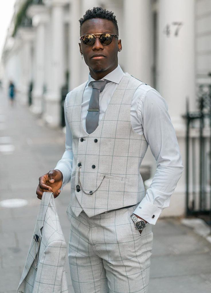 Cavani Radika Light Grey Check 3 Piece Slim Fit Wedding Suit | SuitsMe
