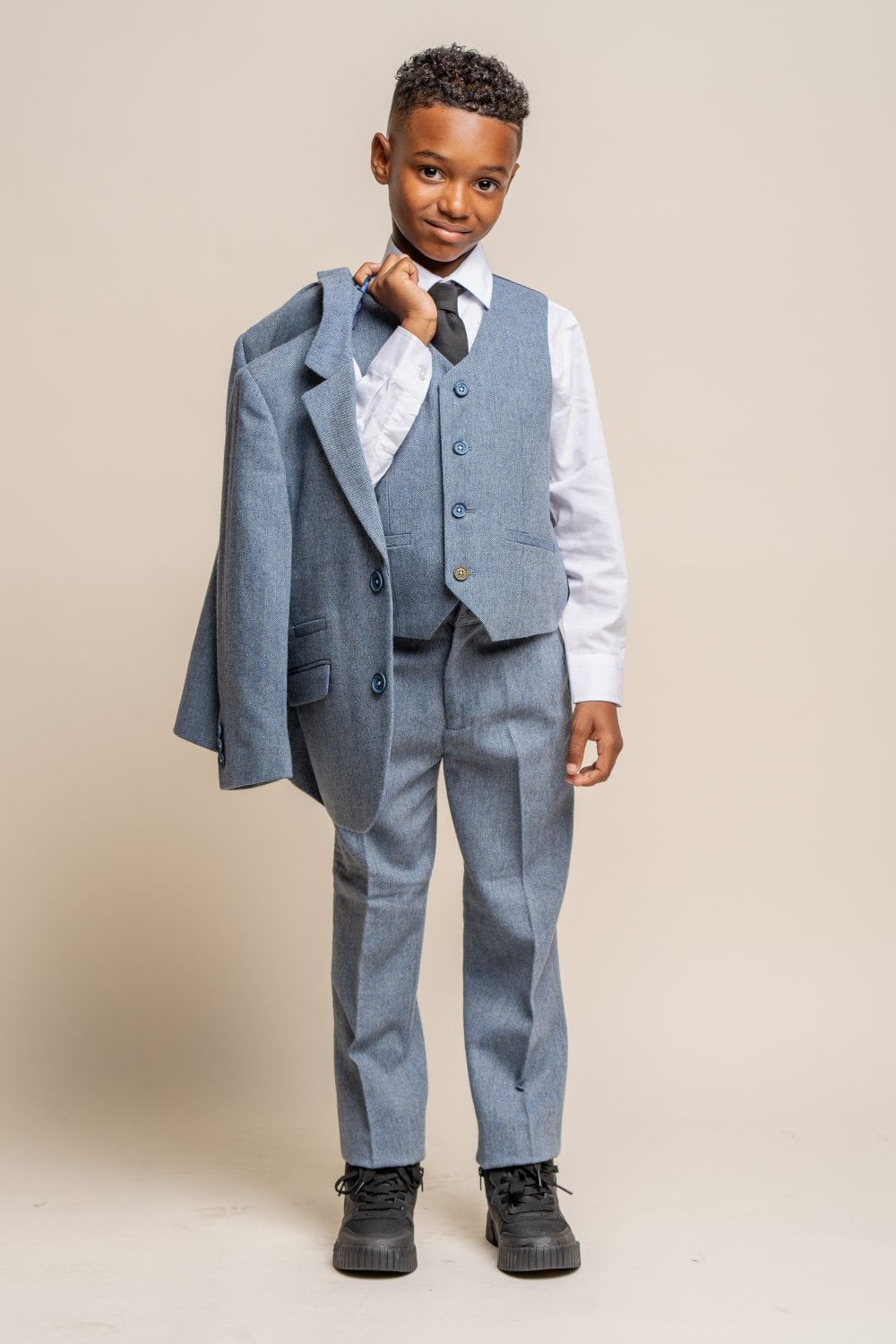 Cavani Boys Wells Blue Tweed 3 Piece Suit | SuitsMe