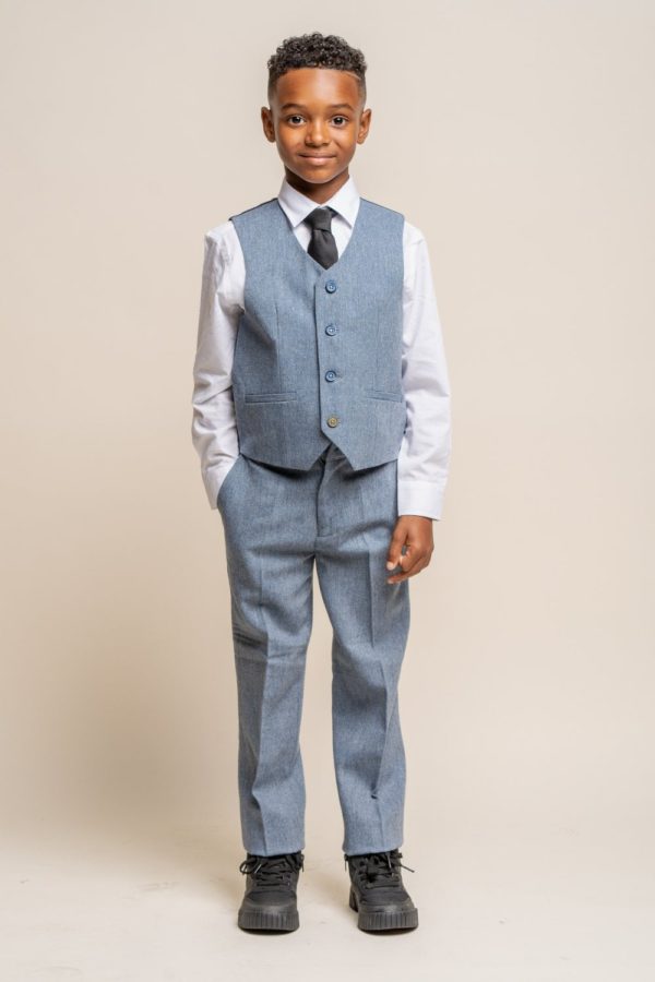Cavani Boys Wells Blue Tweed 3 Piece Suit | SuitsMe