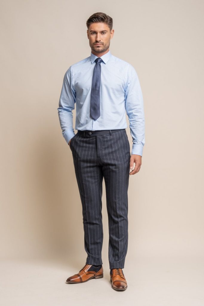 Cavani Pinstripe Formal 3 Piece Navy Suit | SuitsMe