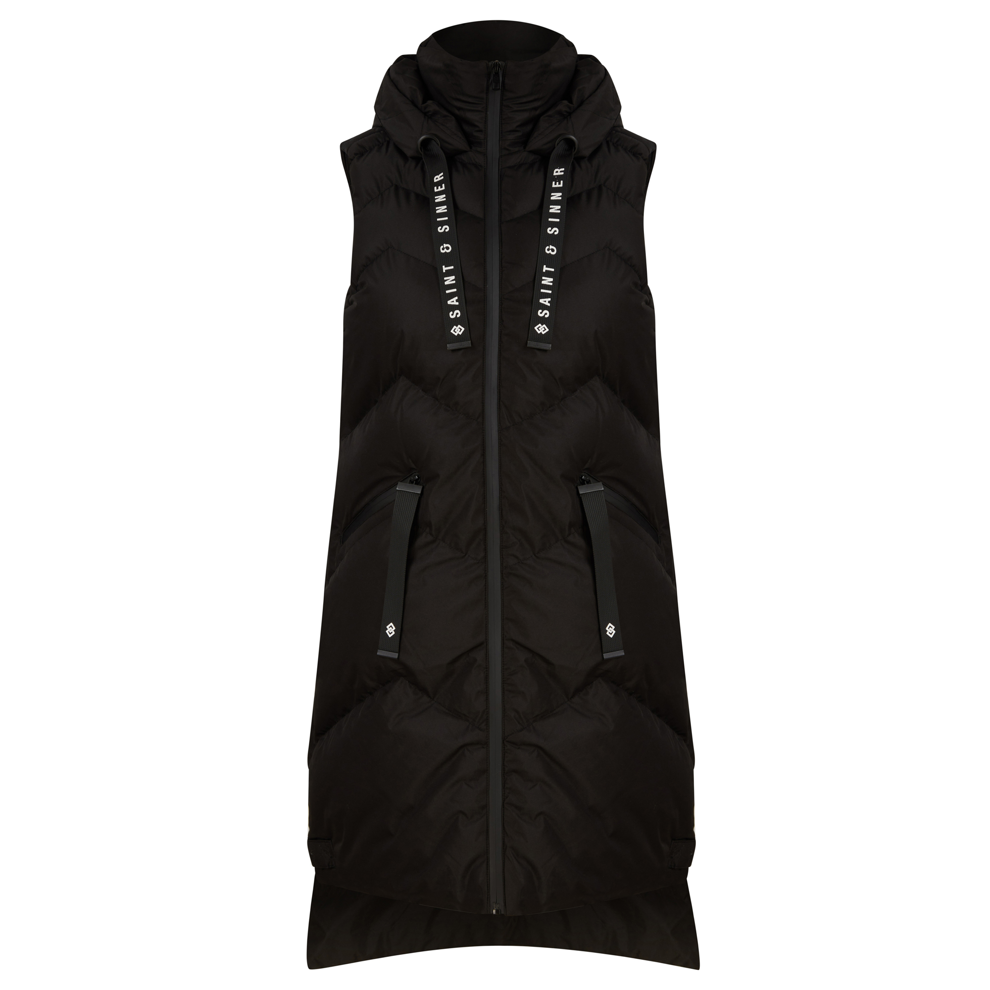 Womens Long Quilted Padded Gilet Hooded Bodywarmer