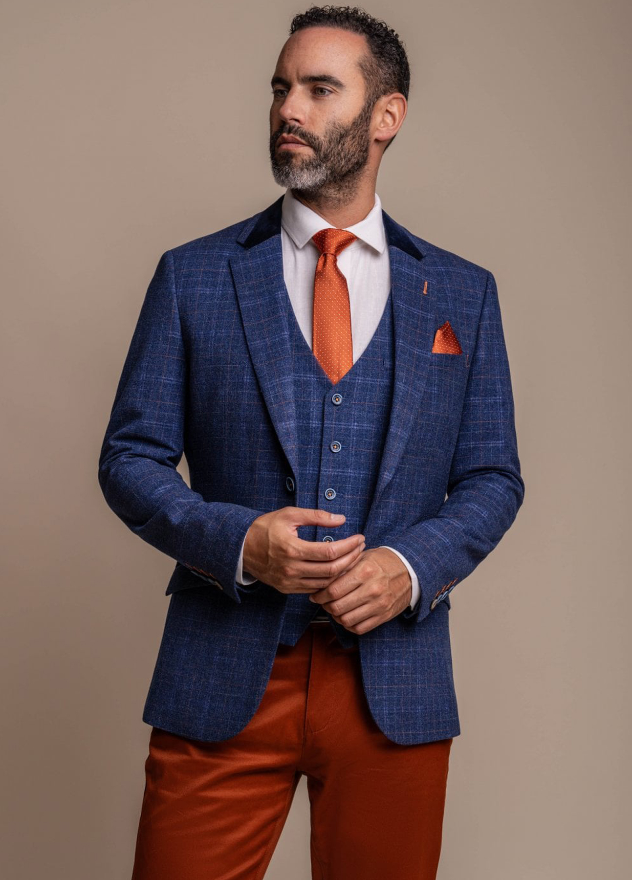 Cavani Kaiser Blue 3 Piece Contrast Suit With Rust Chino's - Image 2