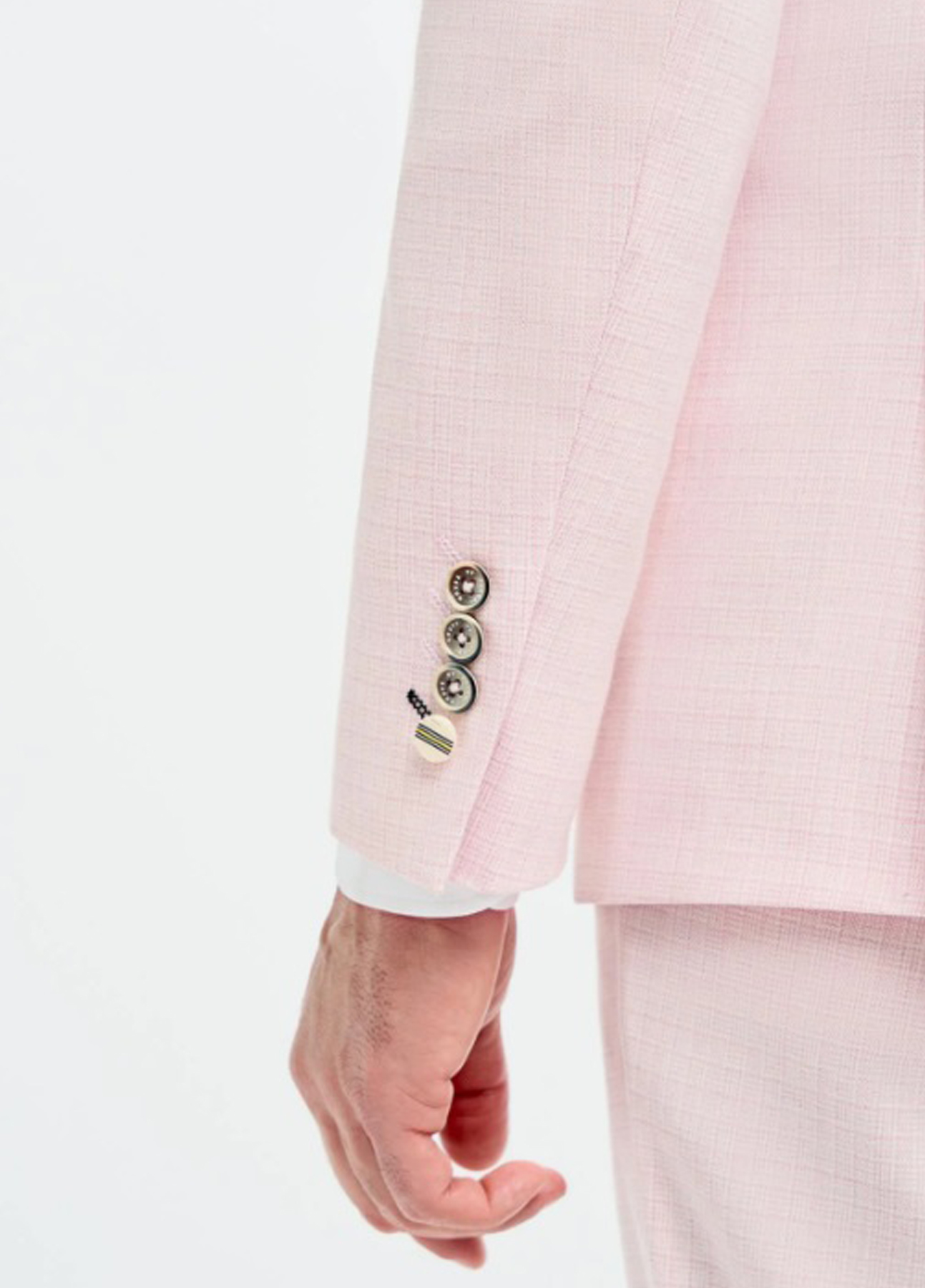 Cavani Contrast Pink 3 Piece Suit With Navy Waistcoat - Image 9