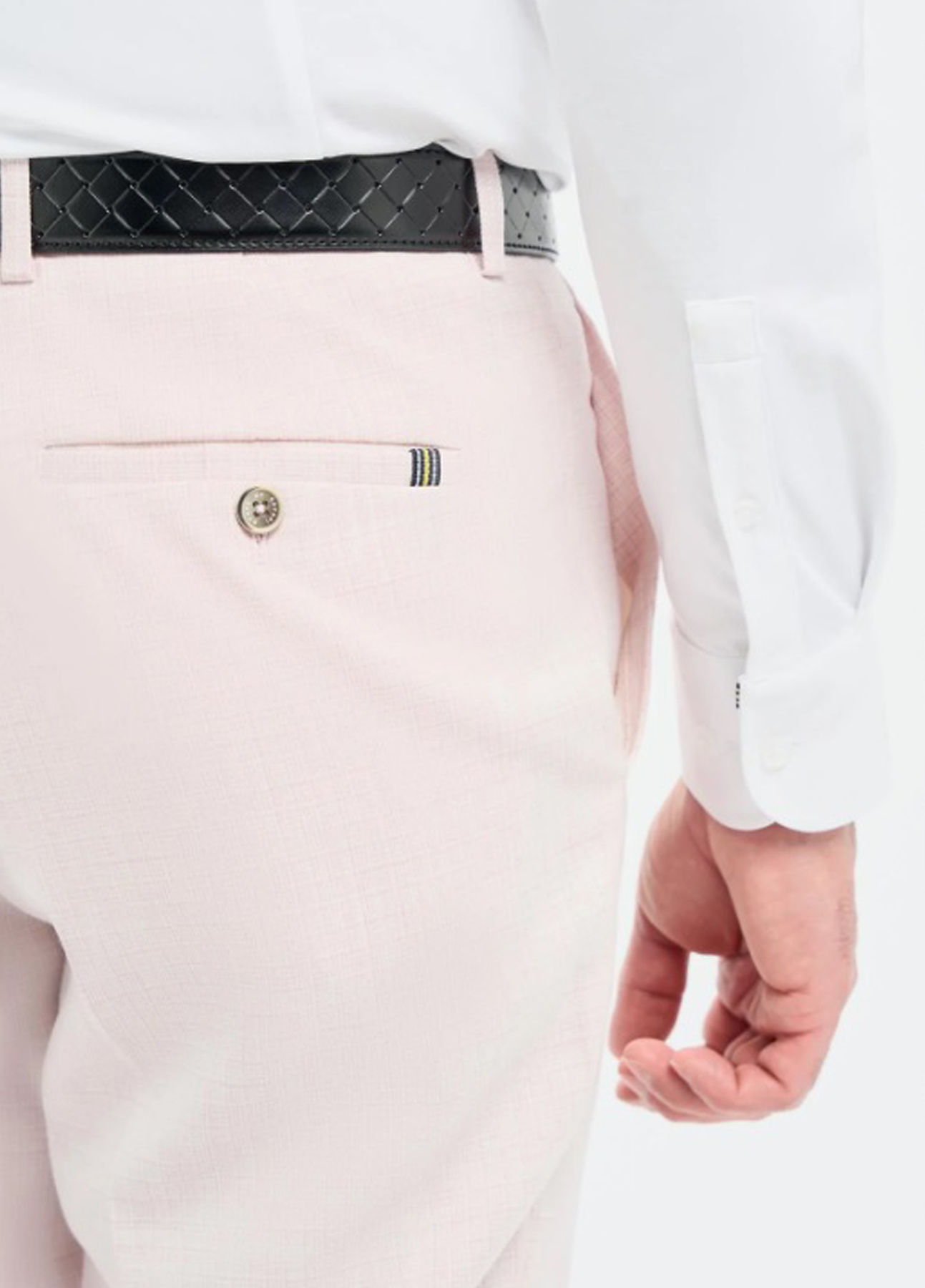 Cavani Contrast Pink 3 Piece Suit With Navy Waistcoat - Image 12