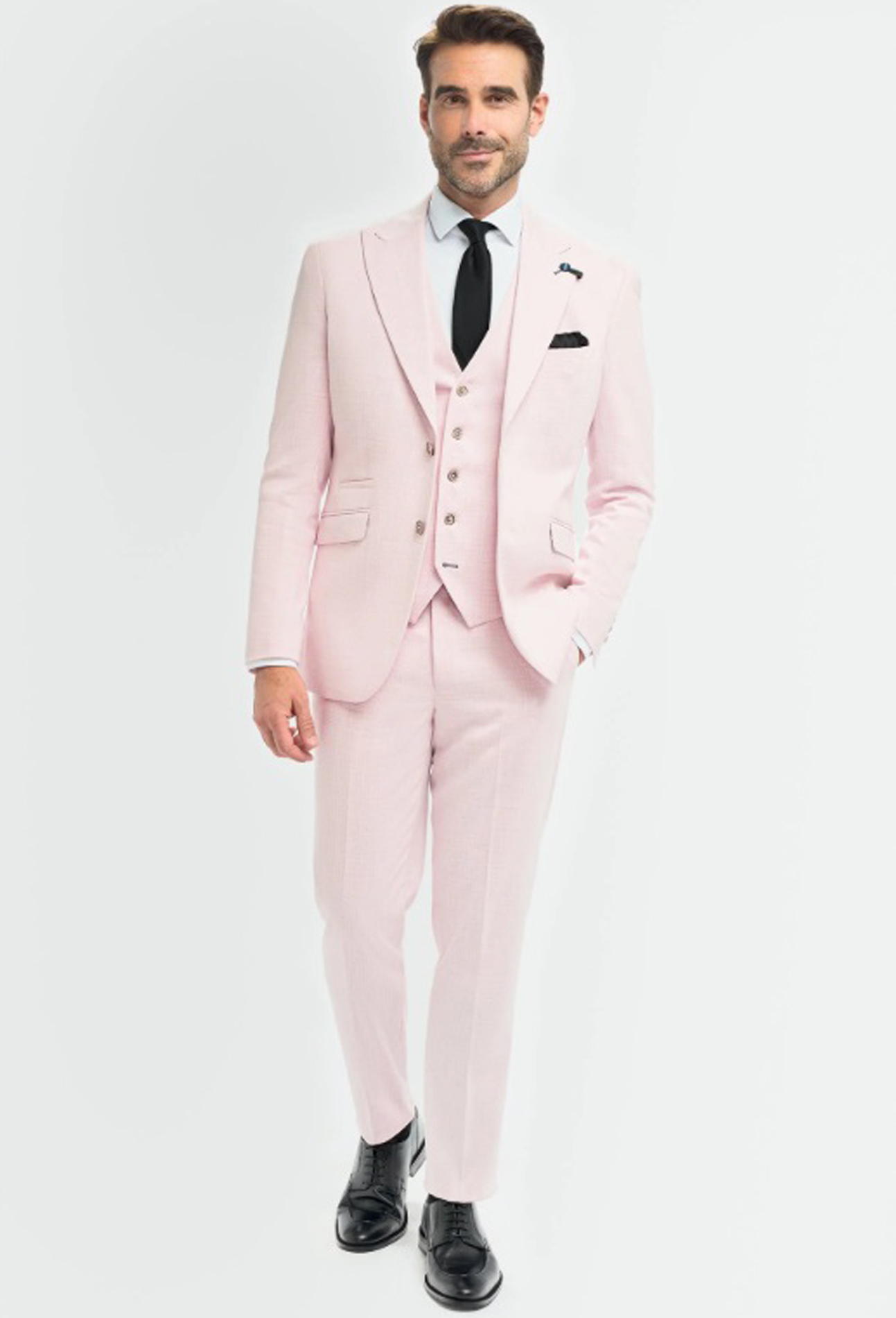 Cavani Contrast Pink 3 Piece Suit With Navy Waistcoat - Image 3