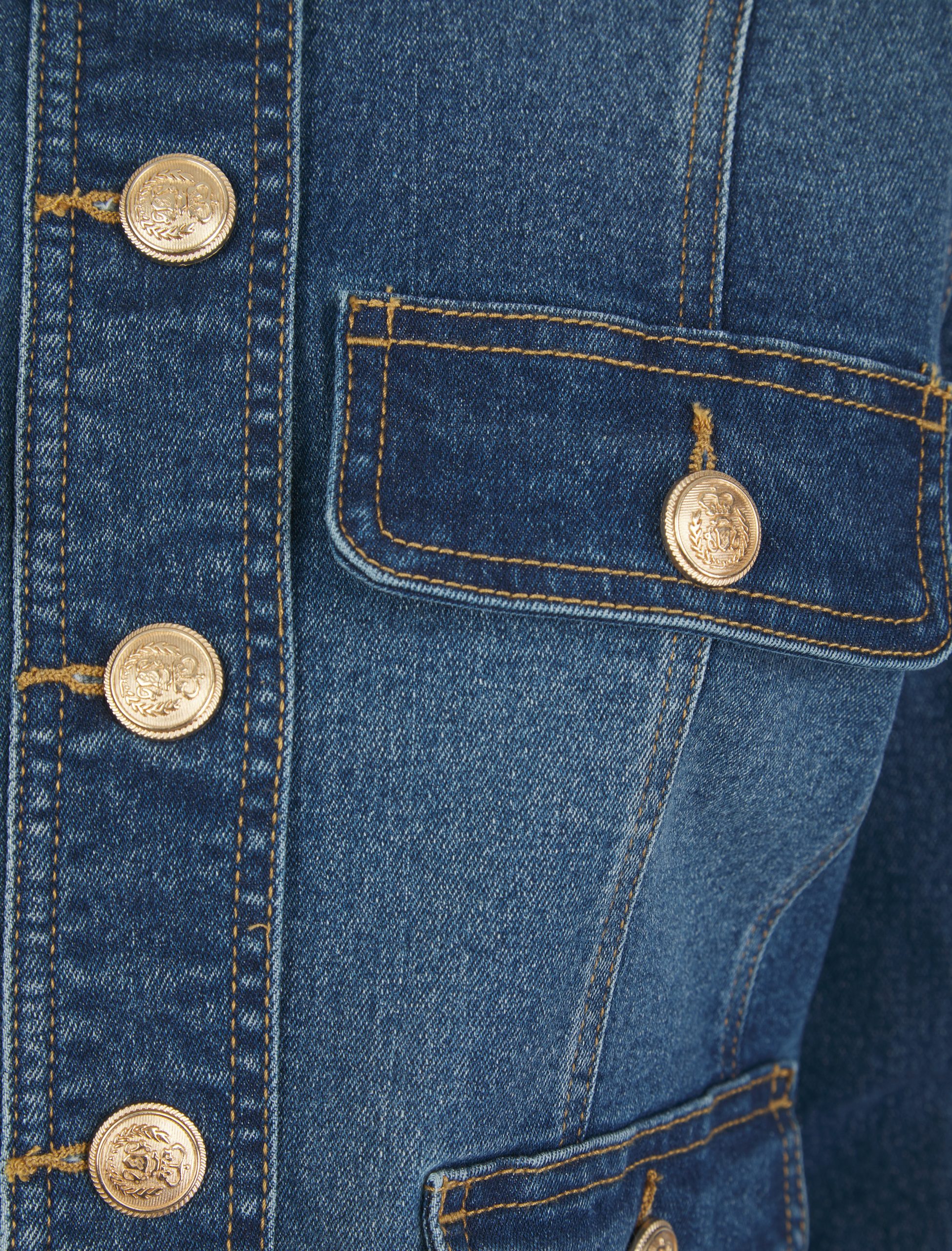 Women's Stretch Denim Biker Jacket Crew Neck Fashion Coat - Image 22
