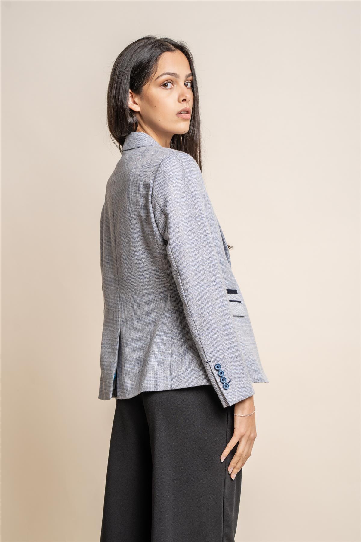 Women's Ladies Check Suit Blazer Smart Formal Jacket - Image 7