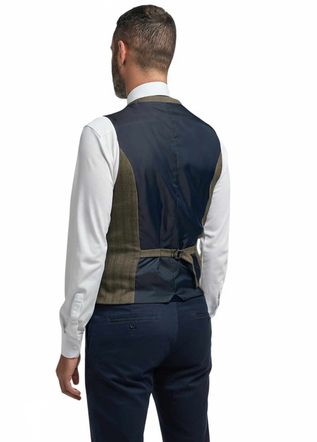 Cavani Contrast 3 Piece Suit Sage Blazer Waistcoat Navy Chino's - Image 4