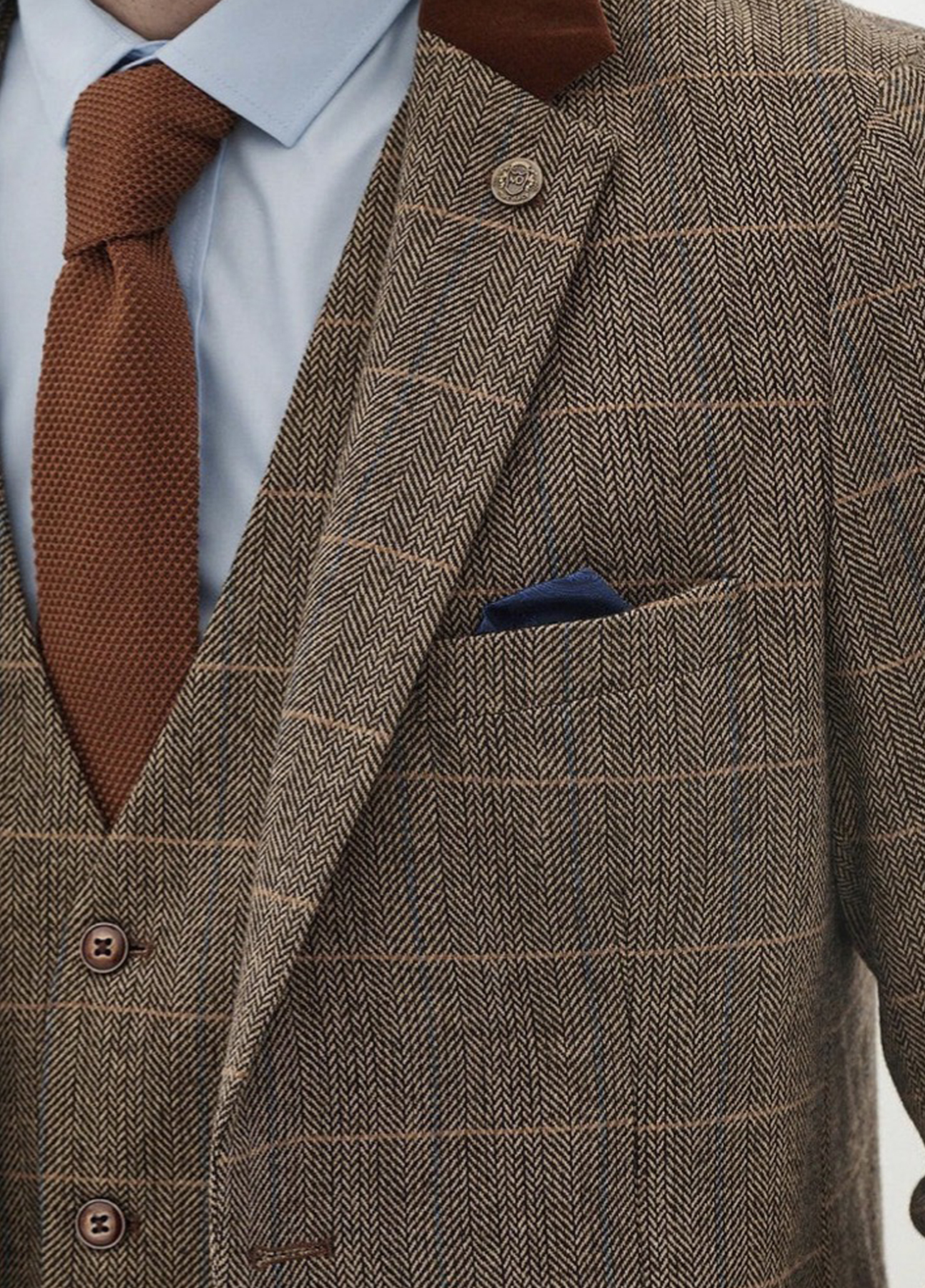 Marc Darcy Tan Tweed Contrast 3 Piece Suit With Navy Chino's - Image 4