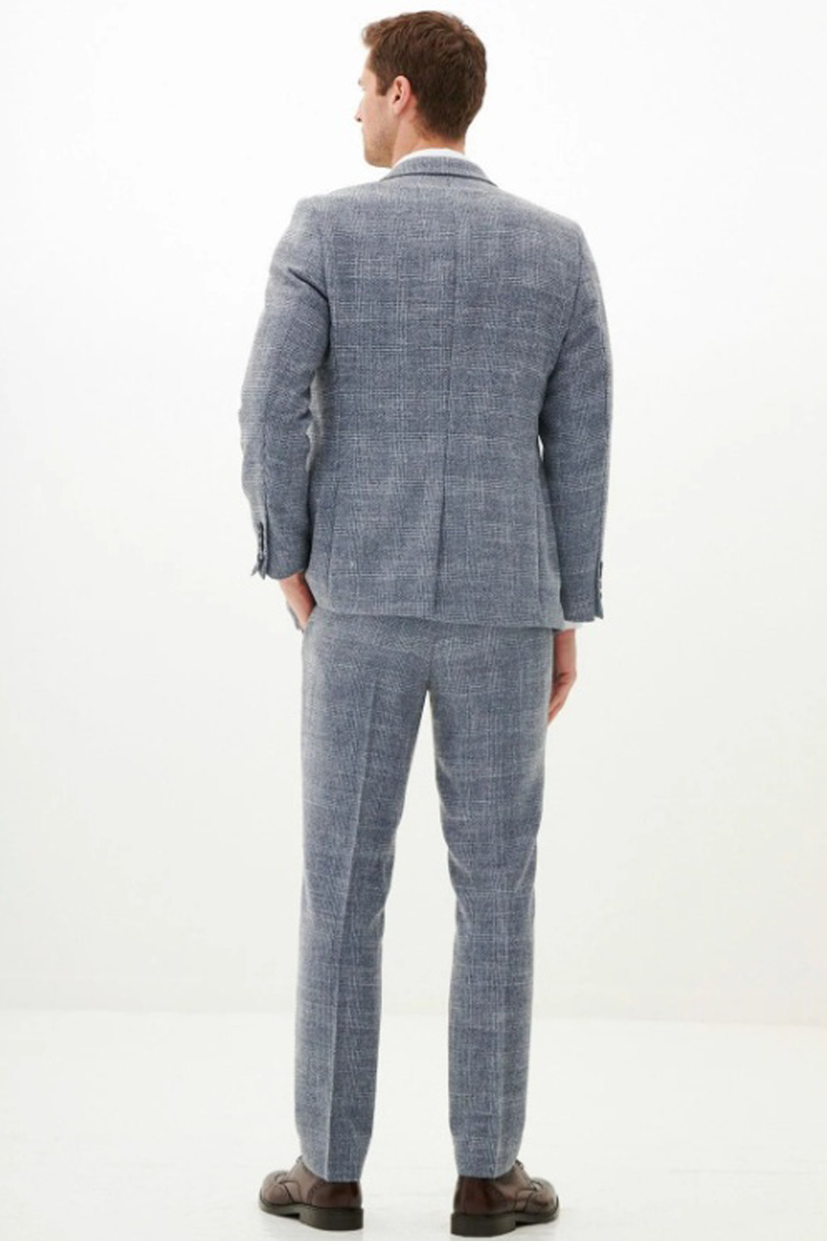 Marc Darcy Sky Blue Tweed Contrast 3 Piece Suit - Image 4