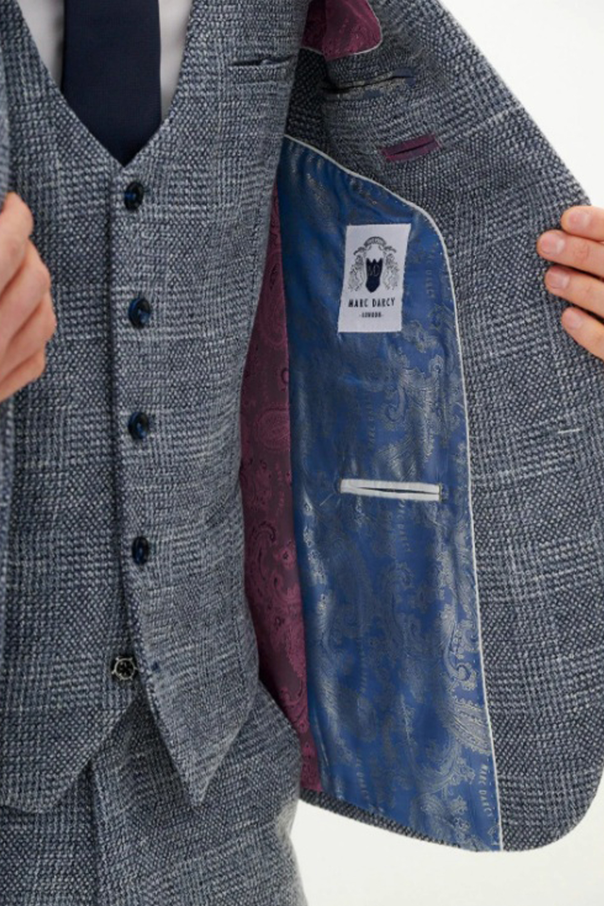 Marc Darcy Sky Blue Tweed Contrast 3 Piece Suit - Image 5
